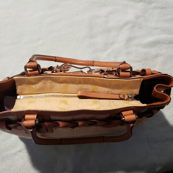 Coach Yellow Top Handle/Satchel bag with Leather T - Picture 6 of 7